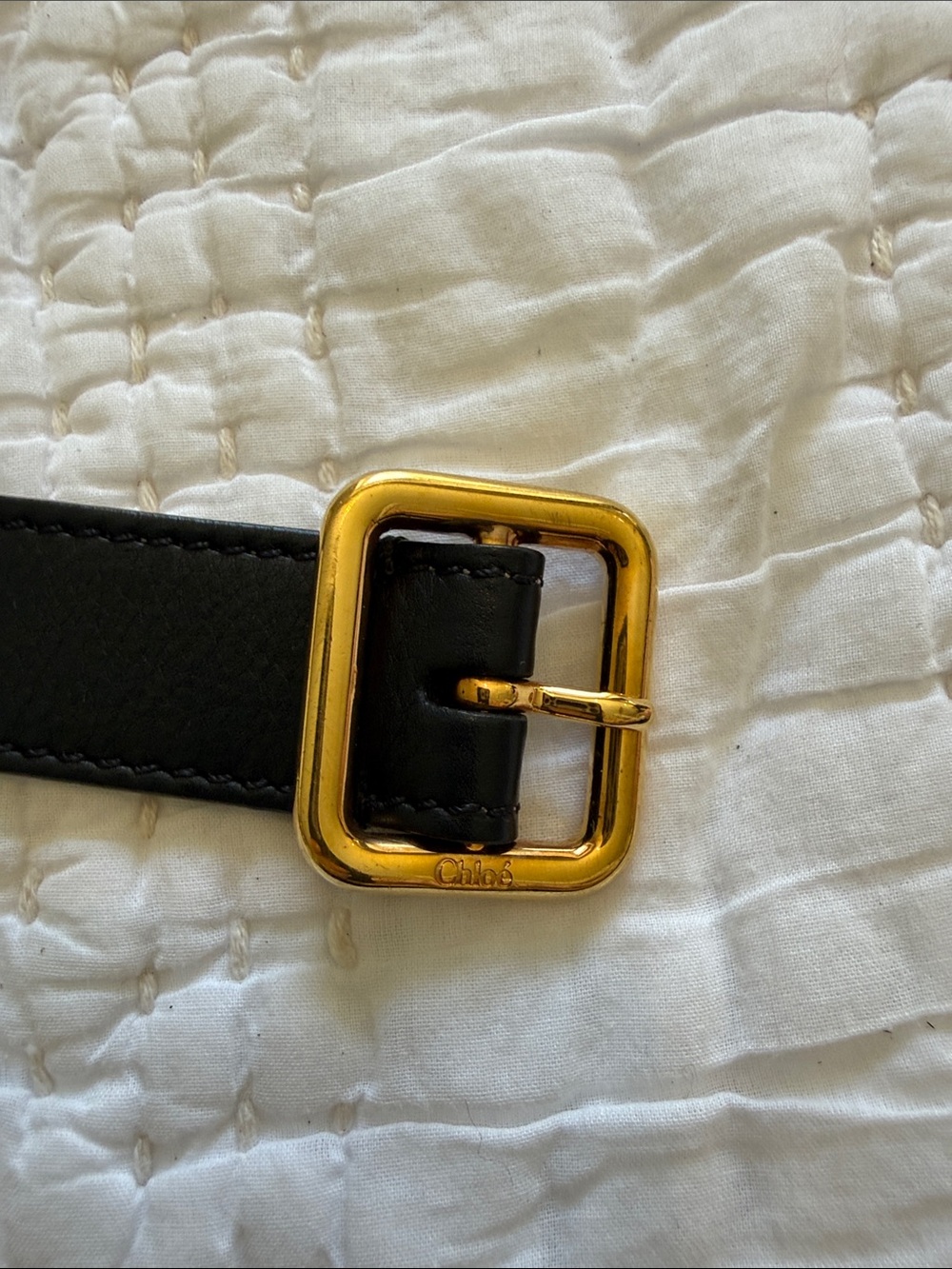 Chloe Black Leather Belt with Gold Bow - Picture 3 of 9